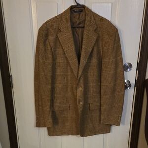 Ralph Lauren Tan Checkered Blazer Size 46L Wool And Cashmere Blend